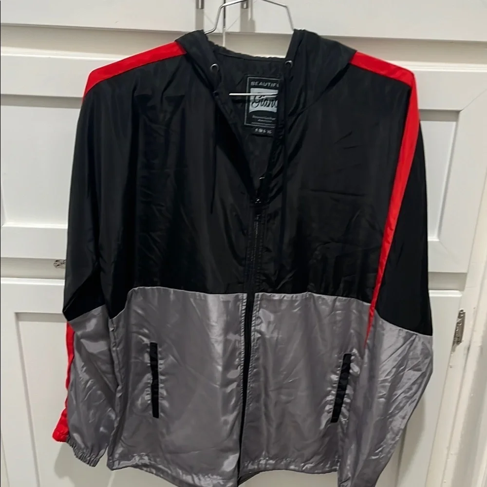 Black and Gray Men's Jacket with Red Accents